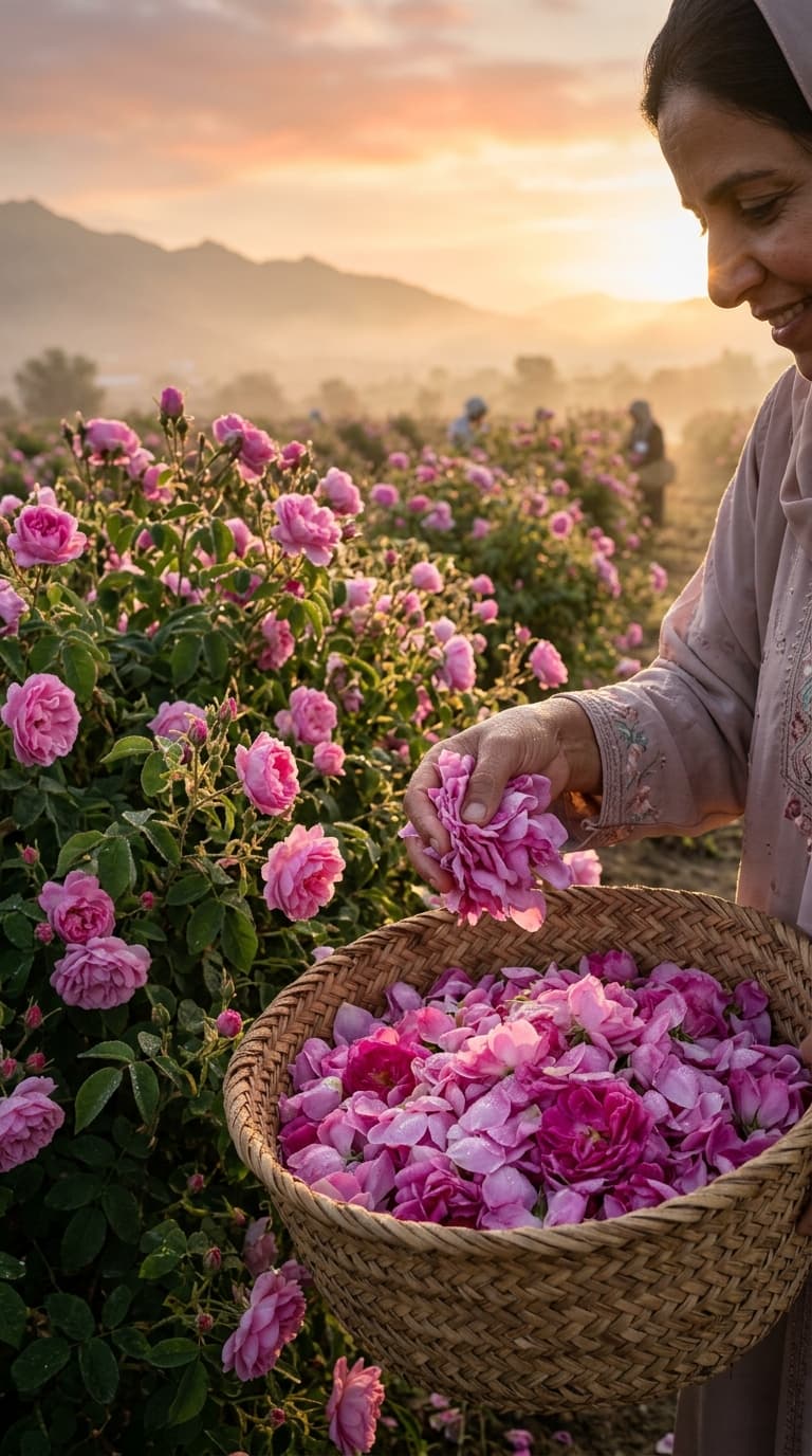 Dawn Harvest of Taif Damascena Roses